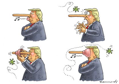 Political Cartoon U.S. Trump Pinocchio coronavirus