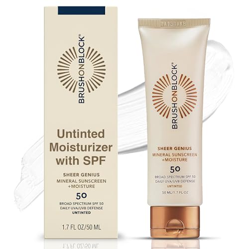Brush on Block Untinted Mineral Sunscreen Spf 50 for Face | Broad Spectrum, Hyaluronic Acid, Sheer &amp;amp; Non-Greasy Moisturizer for Sensitive Skin, Zinc Oxide Sunscreen, P++++, Made in Usa