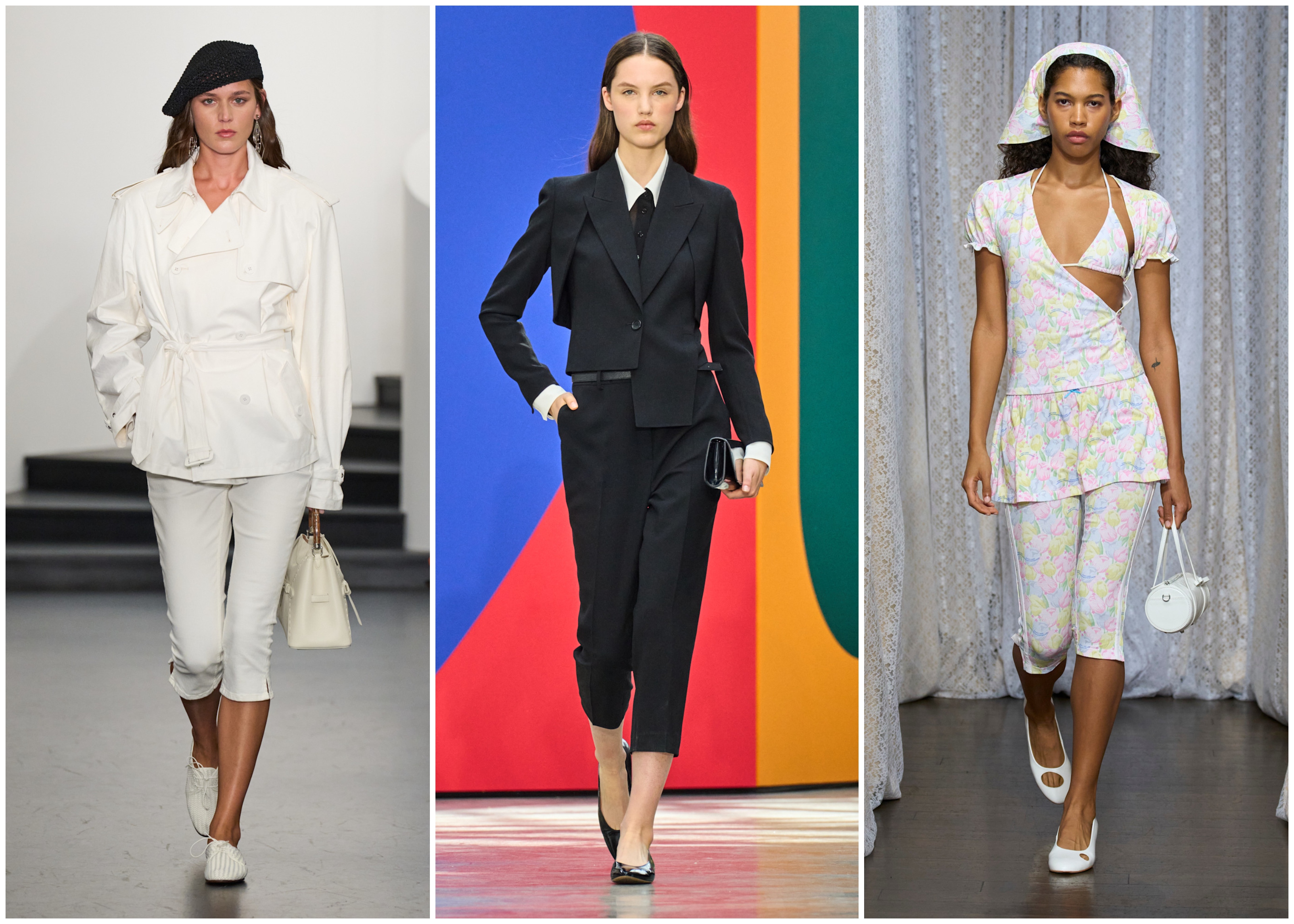 capri pants on the spring 2026 runways of Ralph Lauren, Akris, and Sandy Liang