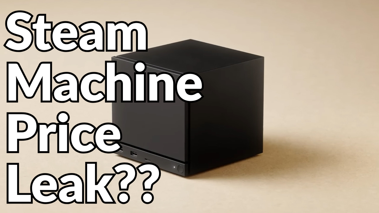 The Steam Machine with overlayed text reading 'Steam Machine Price Leak?'