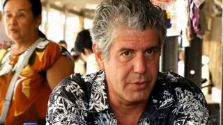 Anthony Bourdain in an aloha shirt in an episode of No Reservations. 