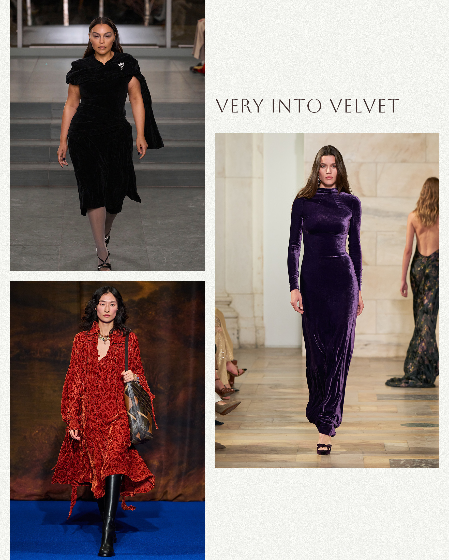 a collage of runway images highlighting the biggest dress trends for fall 2025