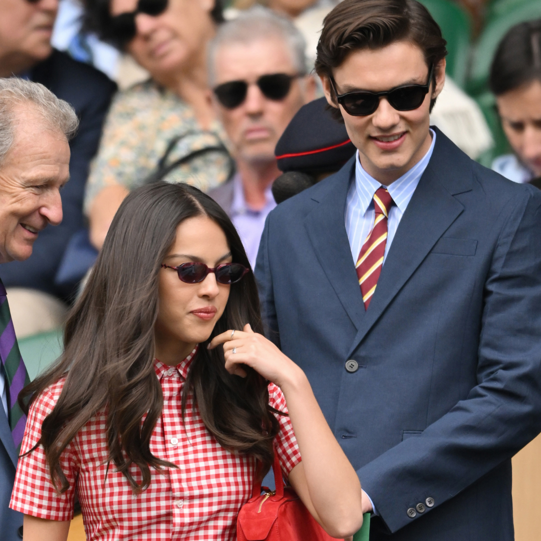 Olivia Rodrigo and Louis Partridge wearing their best Wimbledon outfits