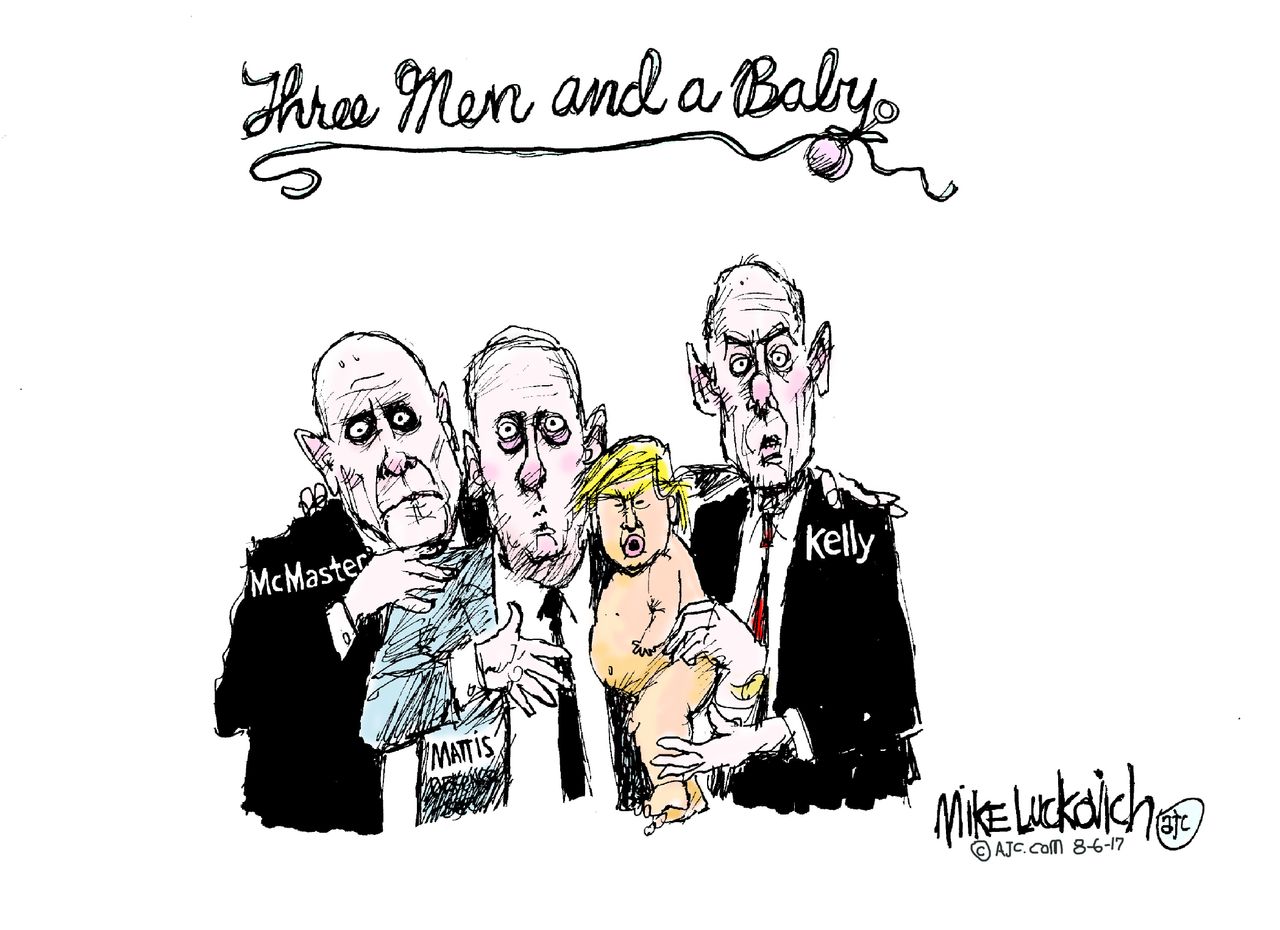 Political cartoon U.S. Trump McMaster Mattis Kelly baby president