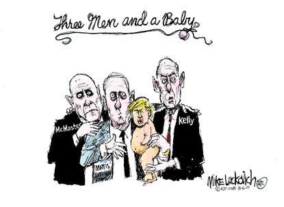 Political cartoon U.S. Trump McMaster Mattis Kelly baby president