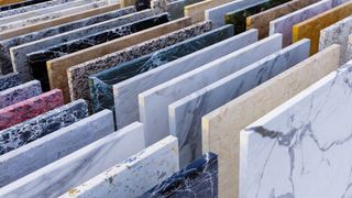 Selection of granite, marble and quartz countertop slabs