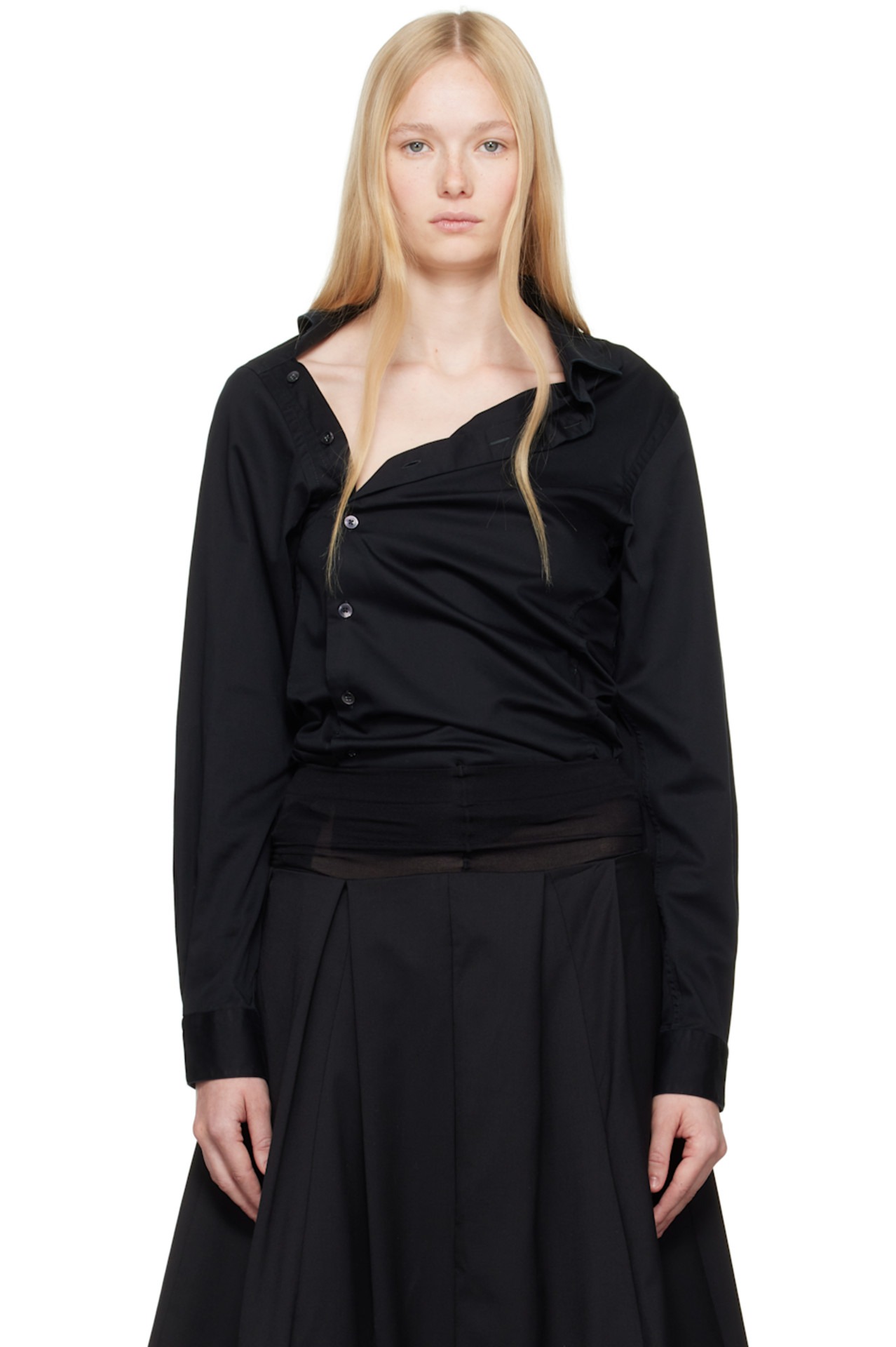 Black asymmetric button down