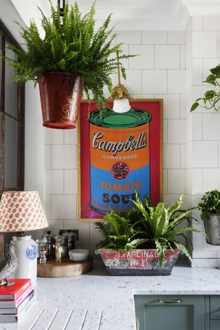 An Andy Warhol print adds fun and playfulness to a kitchen