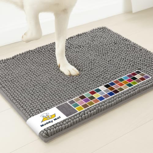 Muddy Mat As-Seen-On-Tv Highly Absorbent Microfiber Door Mat and Pet Rug, Non Slip Thick Washable Area and Bath Mat Soft Chenille for Kitchen Bathroom Bedroom Indoor and Outdoor - Grey Medium 30