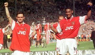 Marc Overmars, left, and Nicolas Anelka both scored in Arsenal's victory against Newcastle in the 1998 final