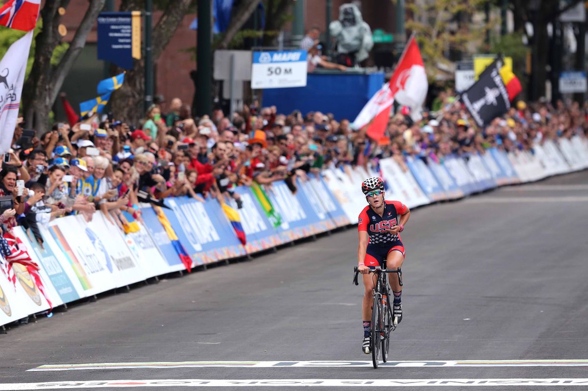 Chloe Dygert (USA) does the junior women's double with victory in the road race
