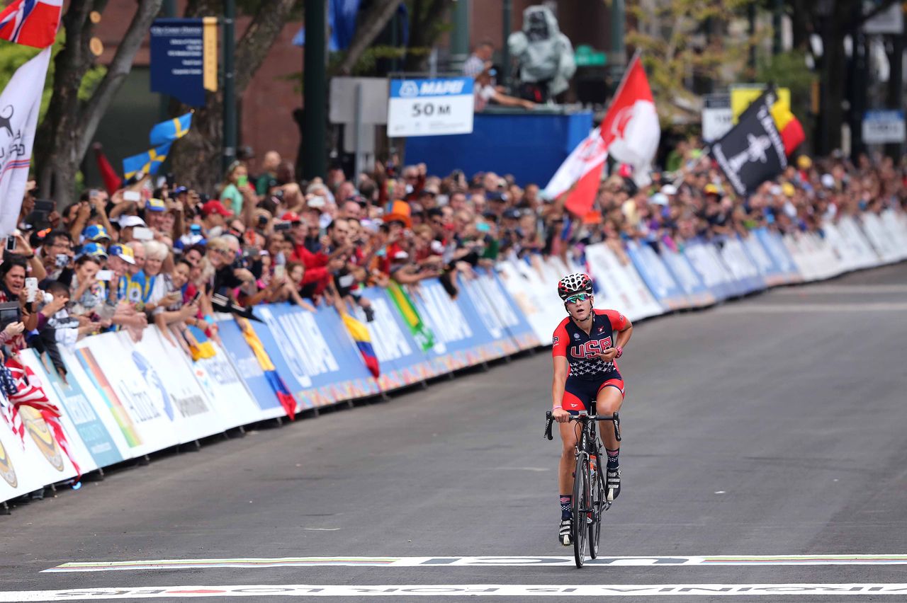 Chloe Dygert (USA) does the junior women's double with victory in the road race