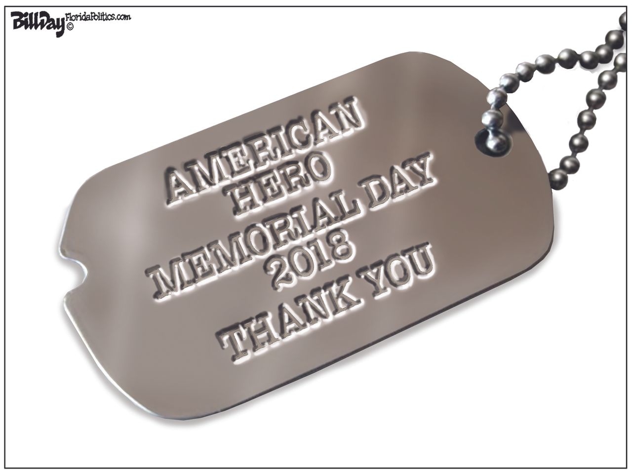 Editorial cartoon US Memorial day veterans war dog tag thank you