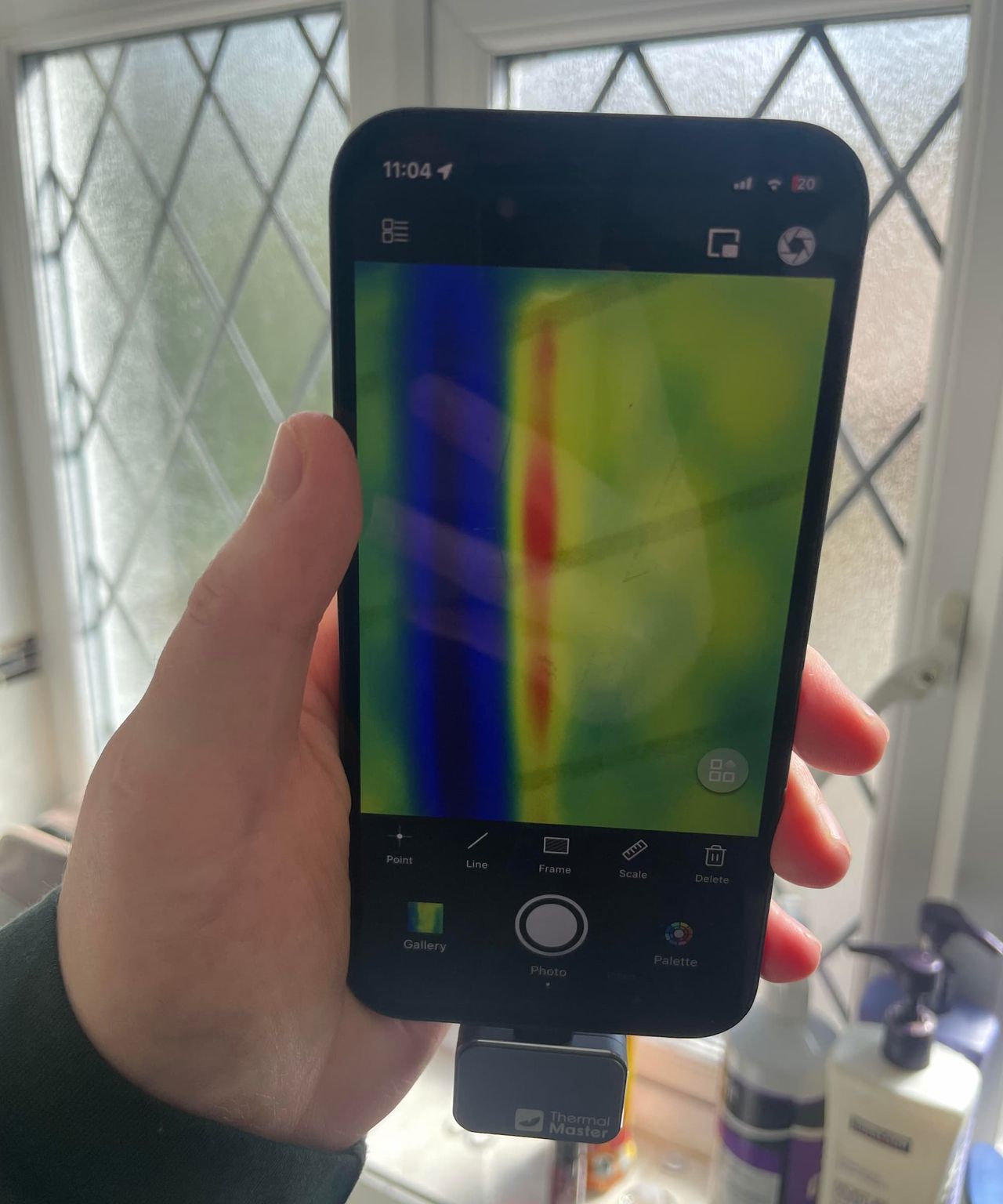 A bathroom window shown on a thermal camera