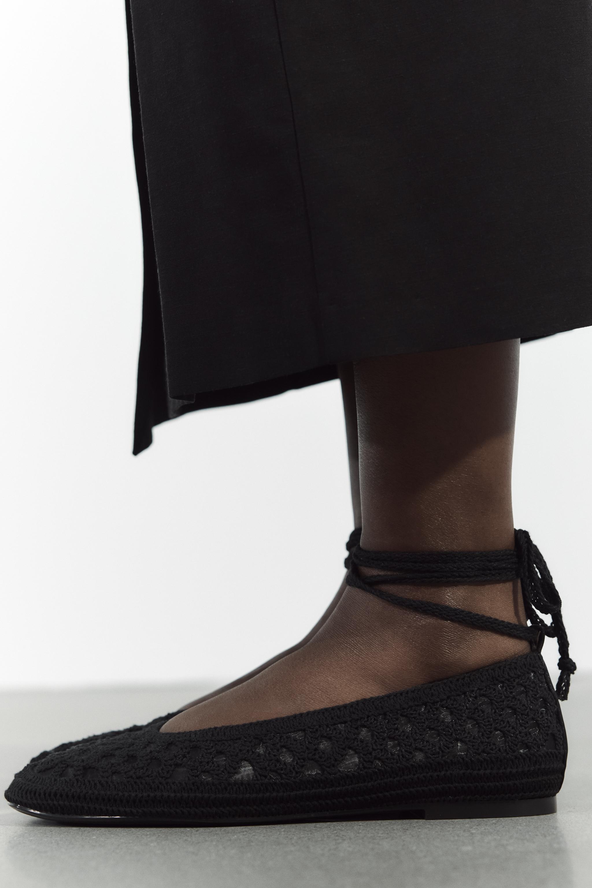 Tie-Up Openwork Crochet Ballerinas