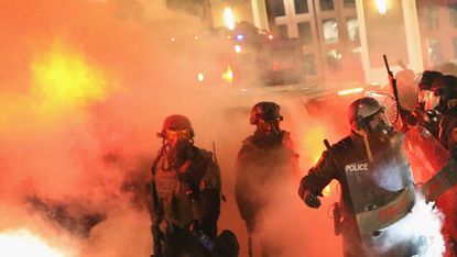 Police guards in Ferguson, Missouri 