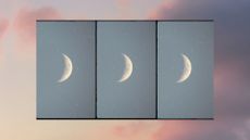 september 2022 new moon feature - 3 crescent moons on a pink sky background