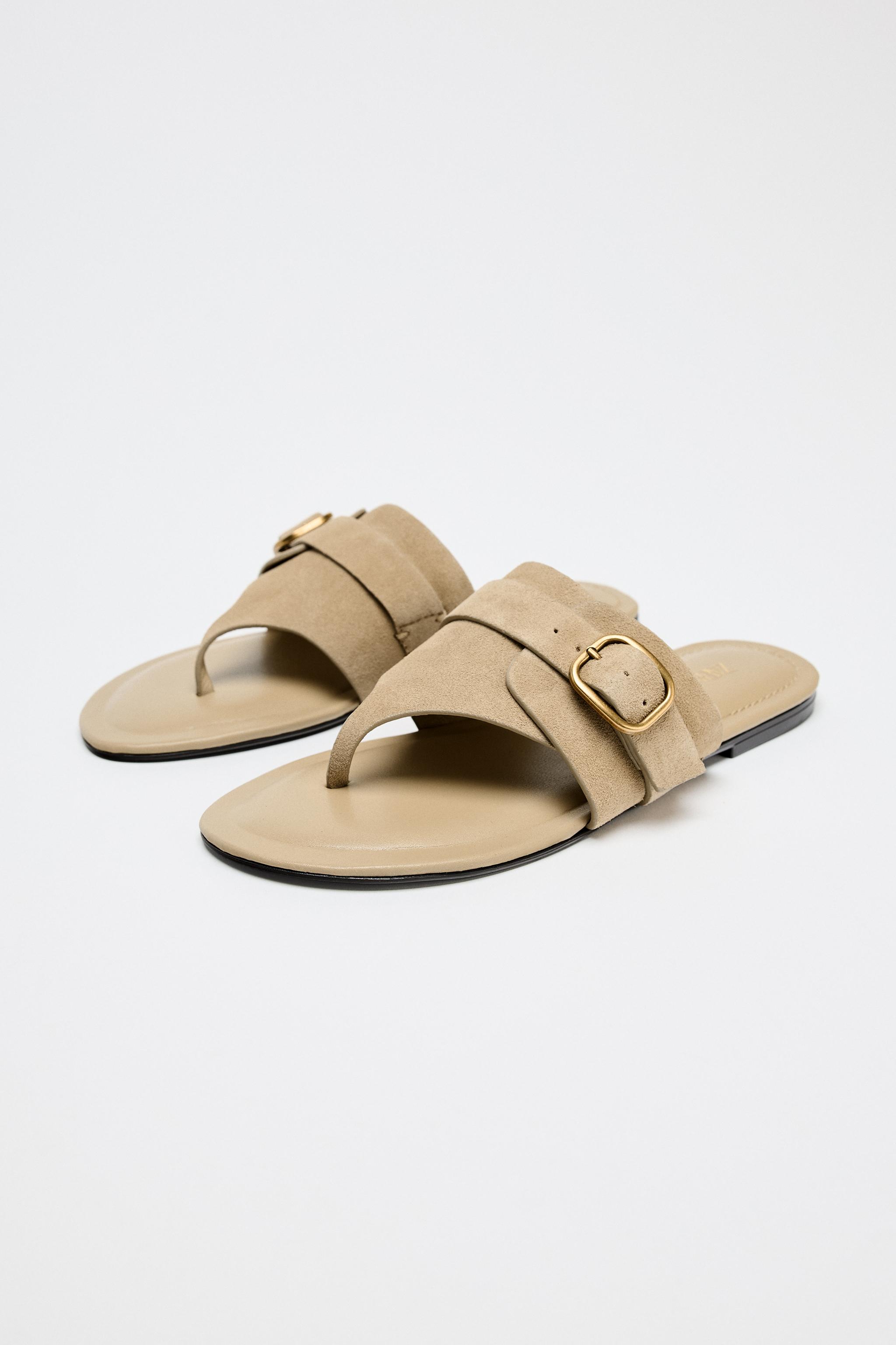 Split Suede Buckle Sandals