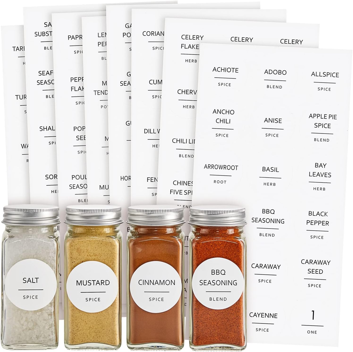 Talented Kitchen 144 Spice Labels, White Jar Labels - Preprinted for Spice Jars, Seasoning &amp;amp; Herb Rack Organization, Water Resistant, Black (round 1.5 In)
