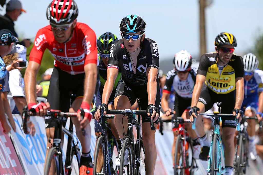 Geraint Thomas (Team Sky) crosses the line