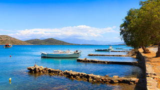 A tranquil view of the harbour at Elounda