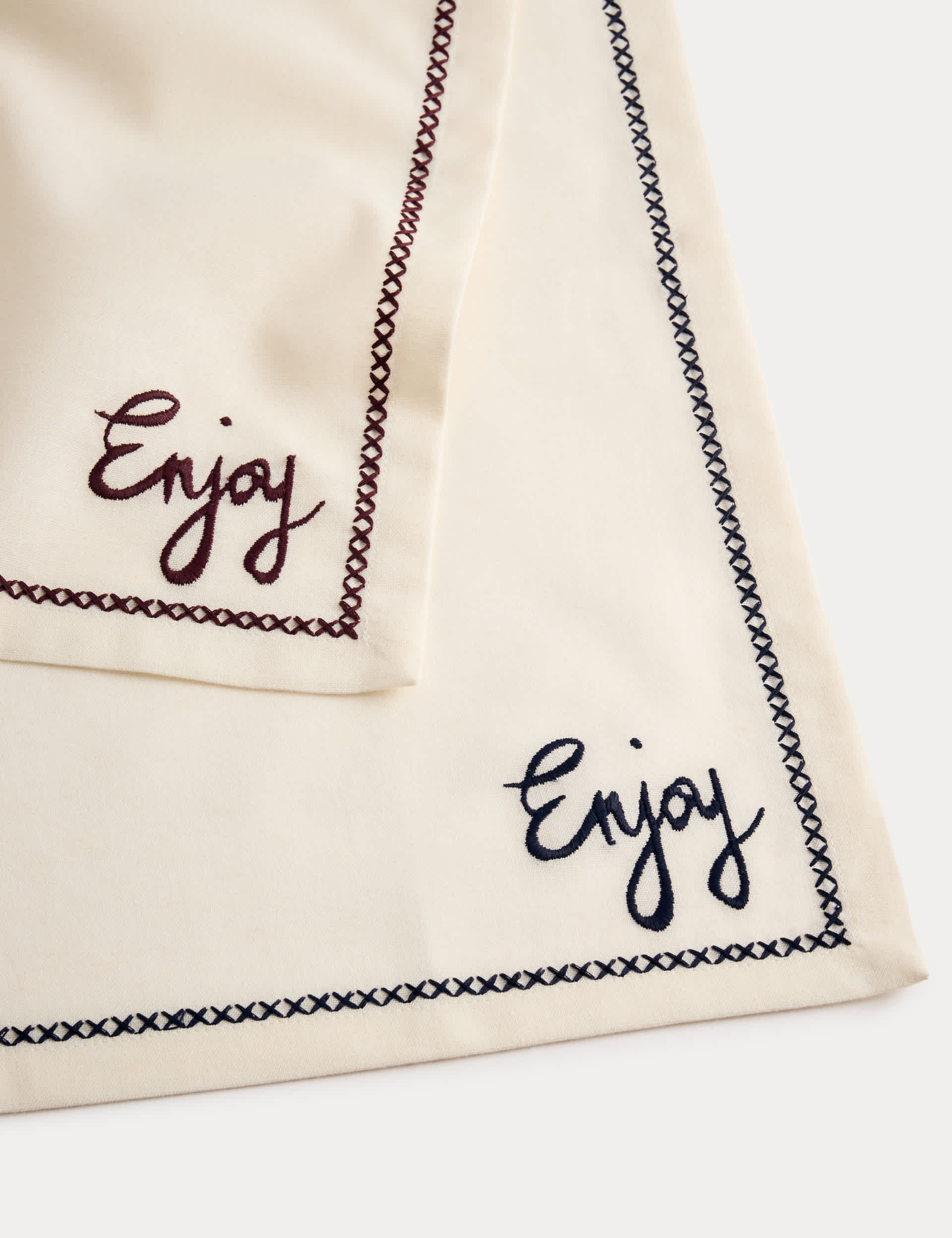 Set of 4 Cotton With Linen Enjoy Napkins