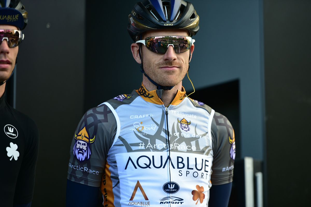Aqua Blue Sport's Martyn Irvine in the viking jersey
