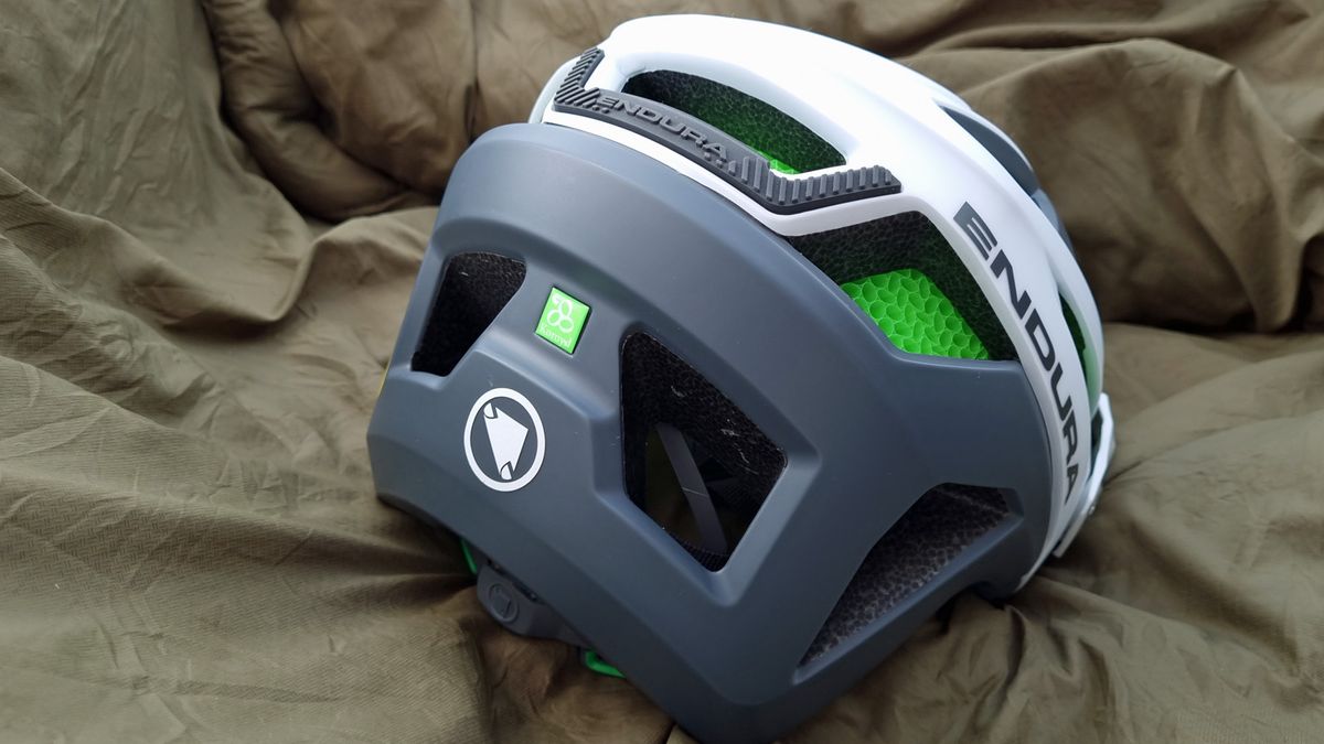A rear view of the Endura MT500 Mips helmet, showing the low coverage