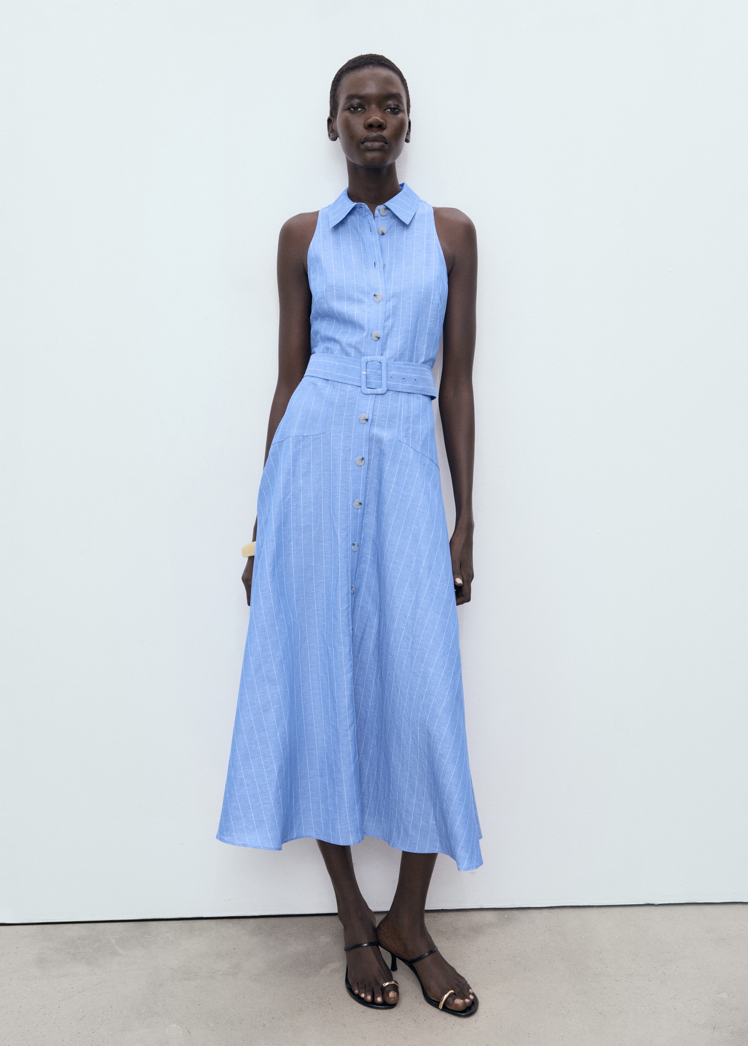 Striped Linen-Blend Shirt-Style Dress - Women | Mango Usa