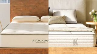 A split screen of the Avocado Green vs Nolah Natural Mattress