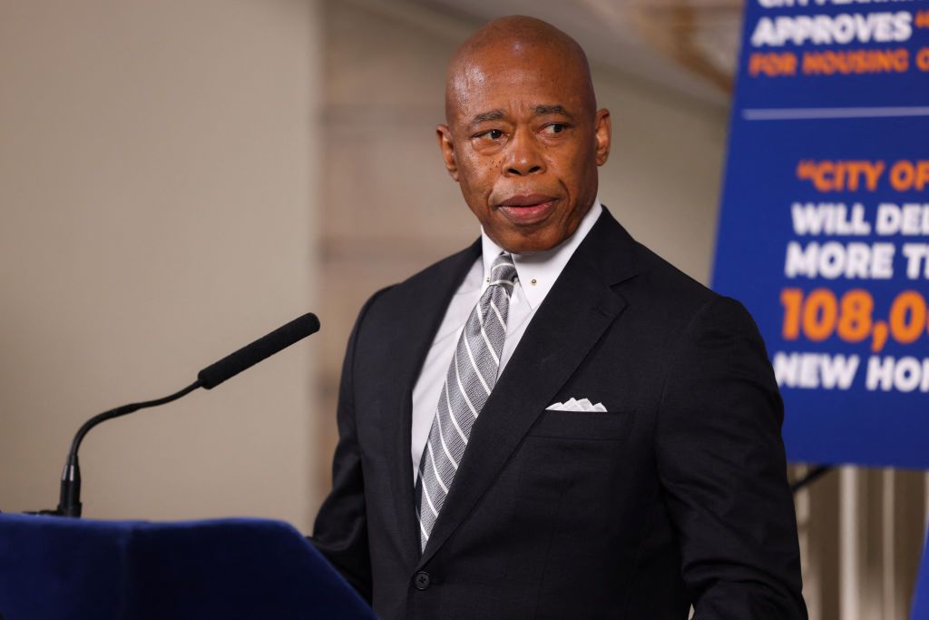 New York City Mayor Eric Adams in the city hall rotunda in New York City