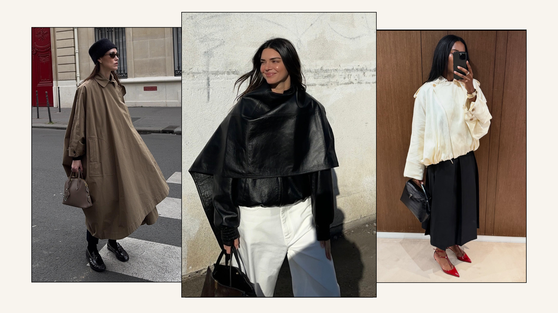 An image of style insiders wearing the best cape jackets, including Kendall Jenner.