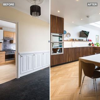 kitchen makeover with ridged walnut units and Whirlpool appliances