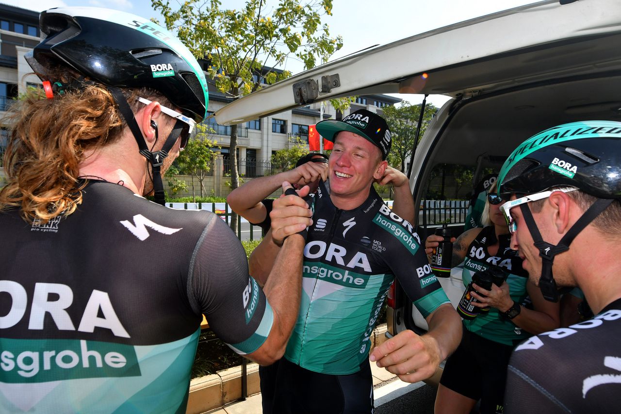 Pascal Ackermann and his Bora-Hansgrohe teammates enjoy their win