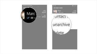 Tap and hold a chat and tap unarchive.
