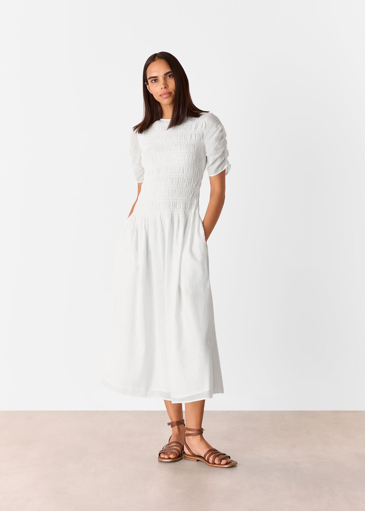 White Avery Smocked Dress