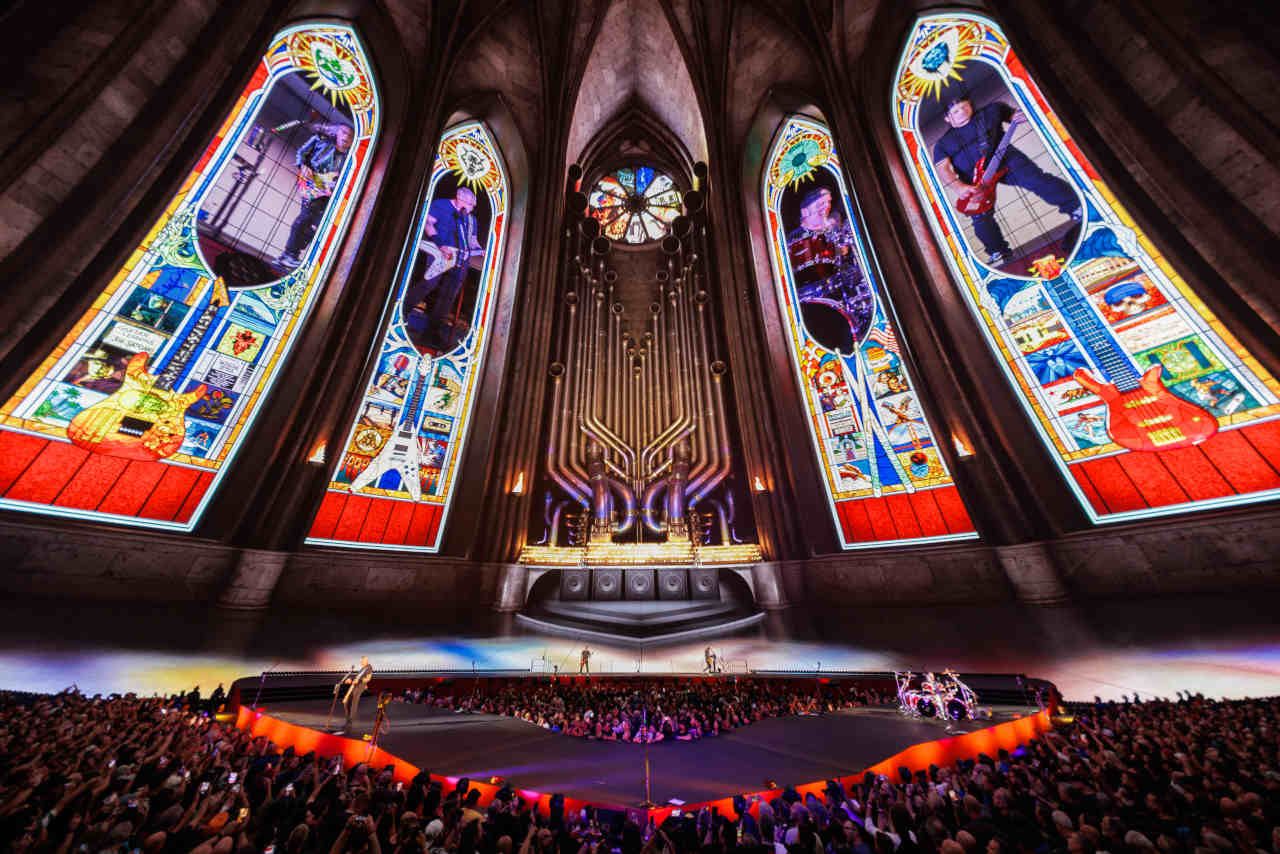 Metallica performing onstage at the Las Vegas Sphere