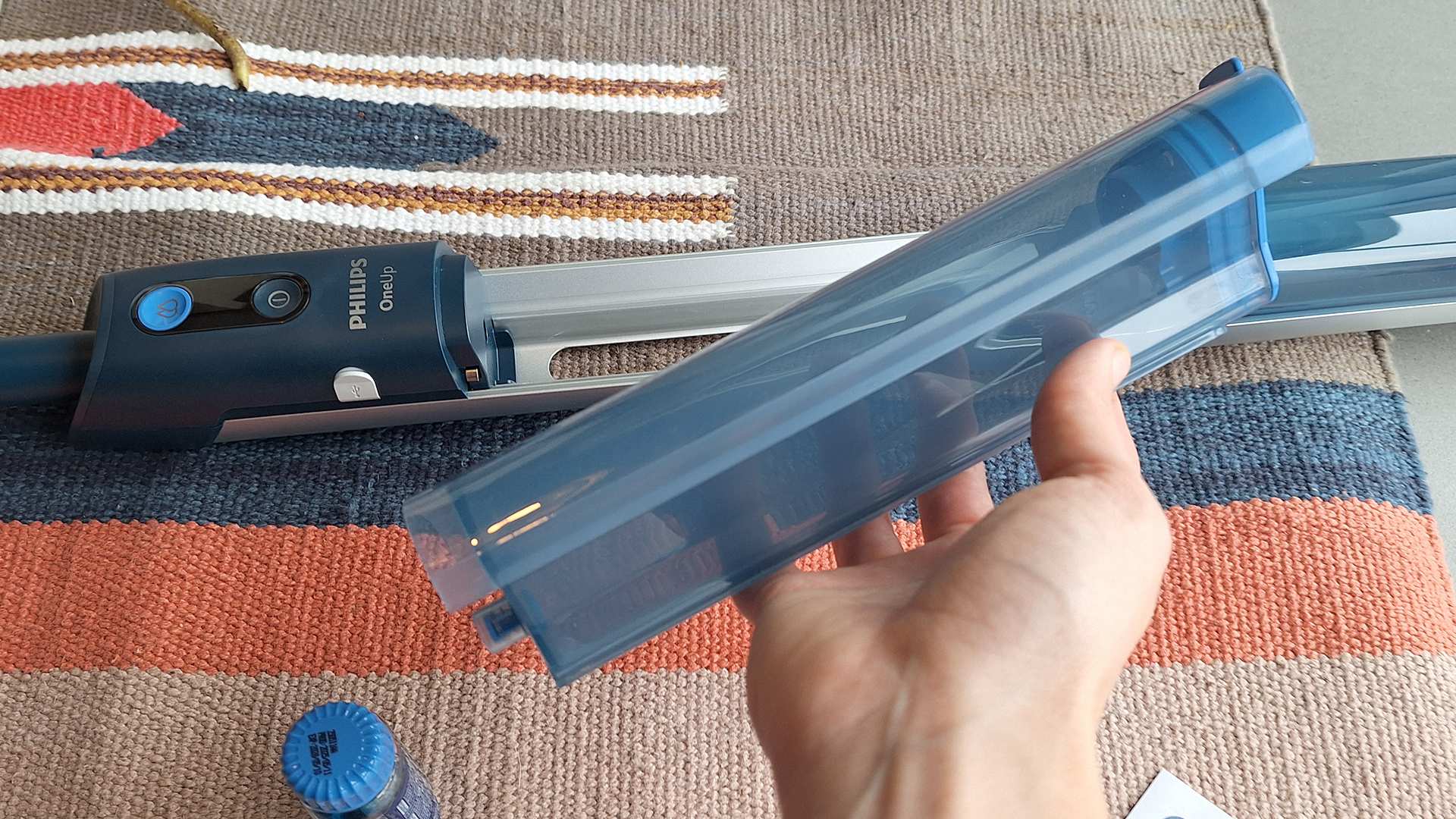 Philips OneUp 5000 electric mop in reviewer's kitchen