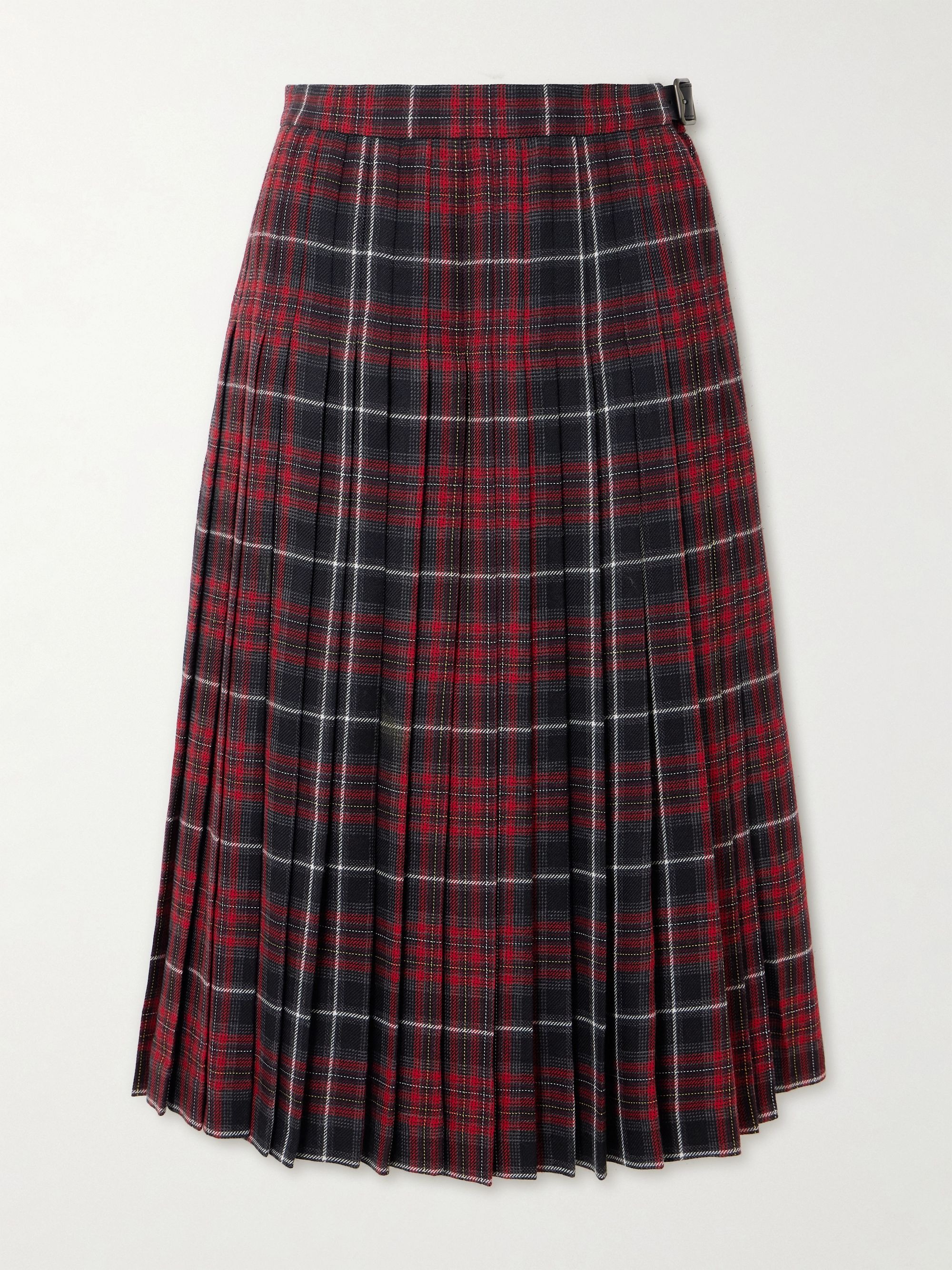Burberry, Buckled Pleated Checked Woven Midi Skirt