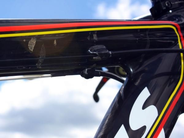 Carbon housing stops are molded right into the frame tubes.