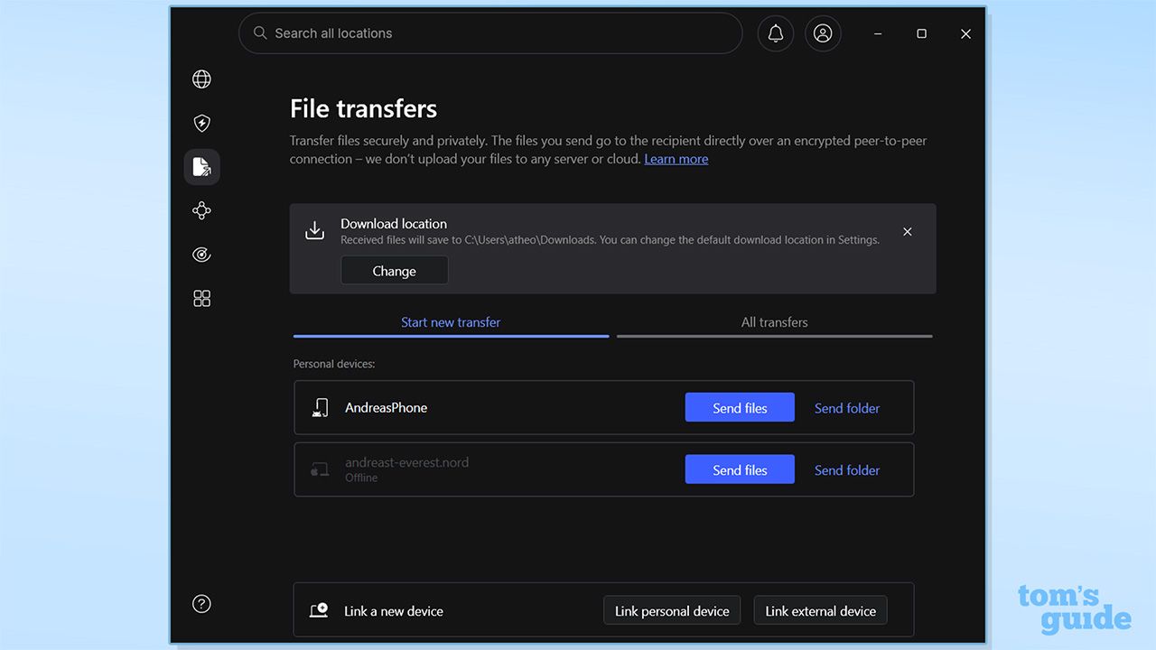 Screenshot of NordVPN's Meshnet file transfer.