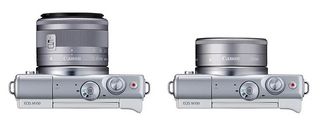 Canon's 15-45mm kit lens (left) is small, but the optional 22mm prime (right) is smaller still.