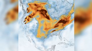 Black carbon particulates from wildfires spreads eastward across the U.S. in this image captured July 21, 2021.
