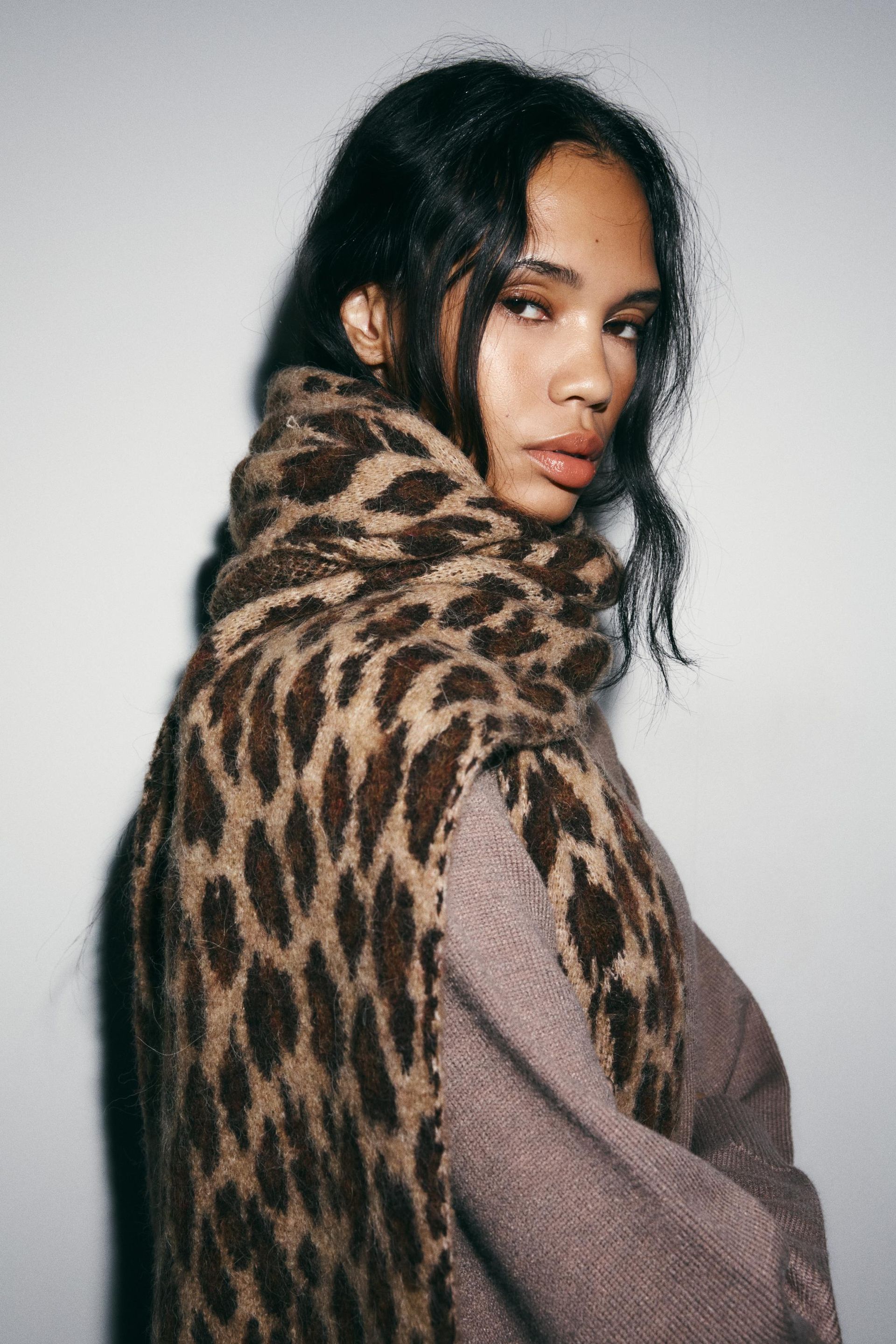 Animal Print Knit Scarf