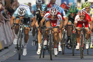 Tom Boonen (Omega Pharma-Quickstep) holds off Oscar Freire (Katusha) for the win in the E3 Prijs-Vlaanderen