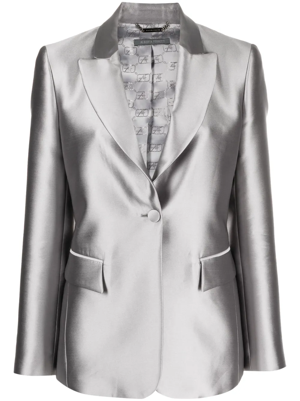 Alberta Ferretti Long-Sleeved Satin Single-Breasted Blazer | 42