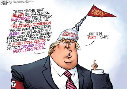 Political Cartoon U.S. Trump Theories 2016
