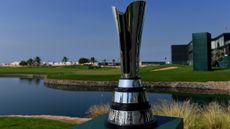 The PIF Saudi International trophy at Royal Greens Golf & Country Club in Al Murooj, Saudi Arabia