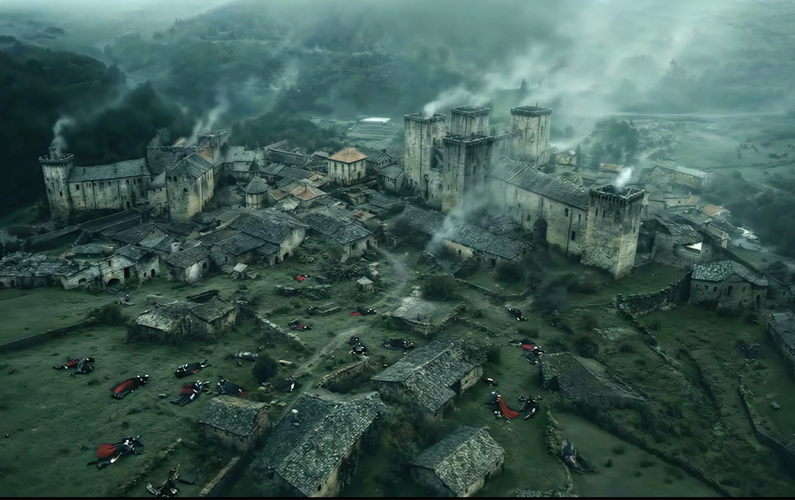 A medieval town rendered by AI