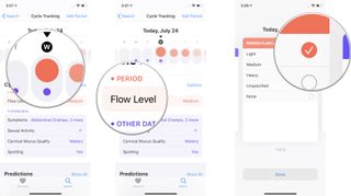 Tap a Day to add a period, then tap Flow to log a flow level